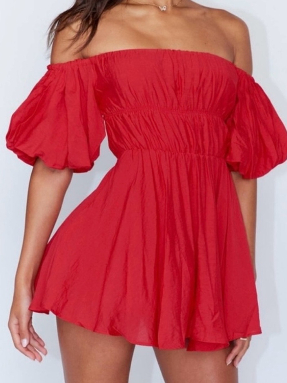 Princess Polly Red Off-Shoulder Puff Sleeve Top